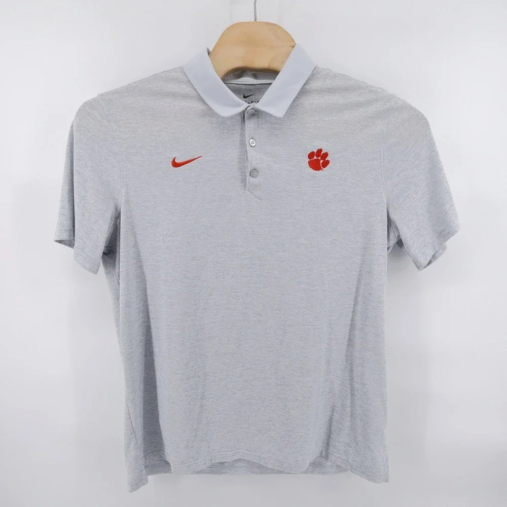 Nike‎ Clemson Tigers Dri-FIT Performance Polo Shirt Gray Short Sleeve Mens XL